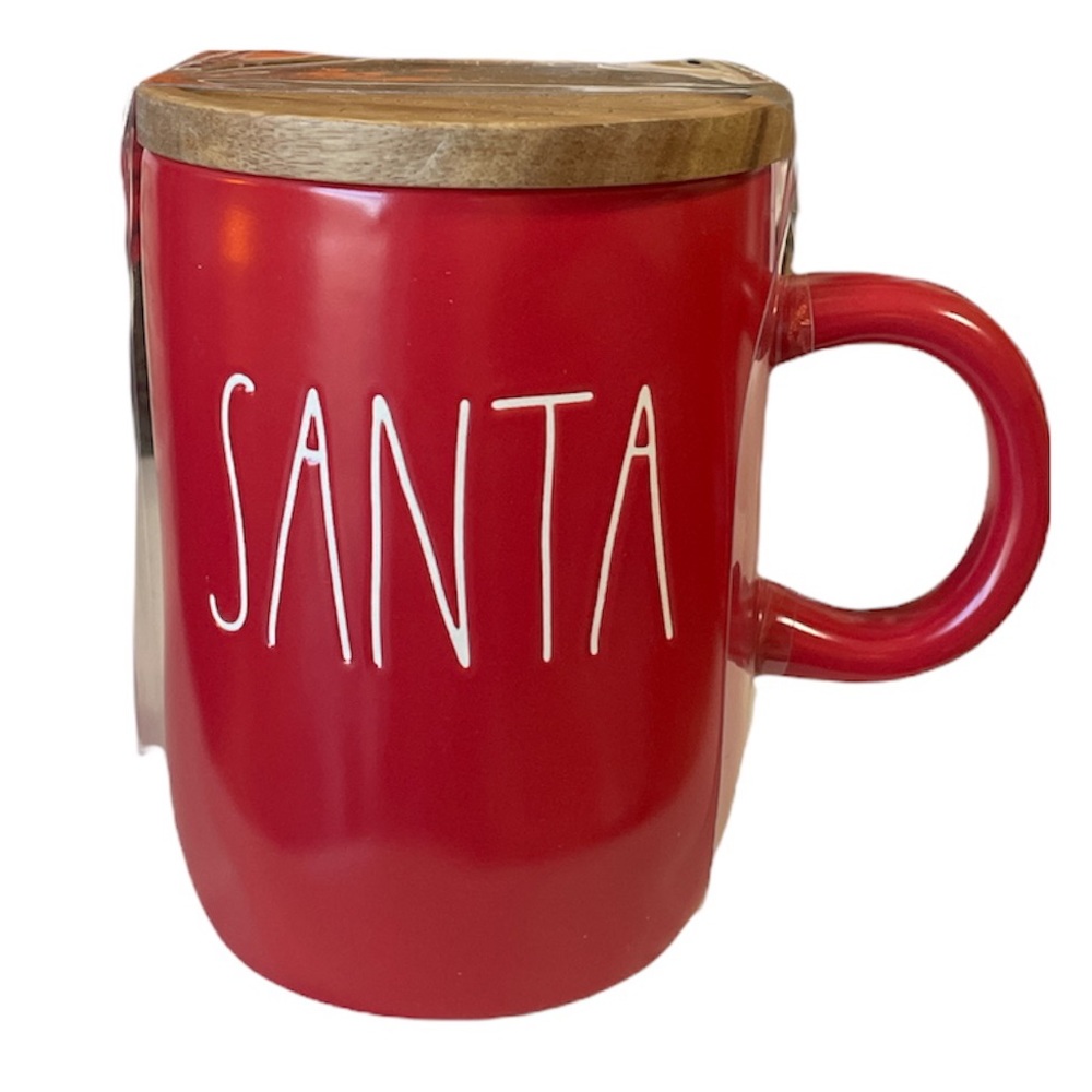 NEW Rae Dunn SANTA Mug with Wooden Lid/Coaster 🎅🏻🎅🏻